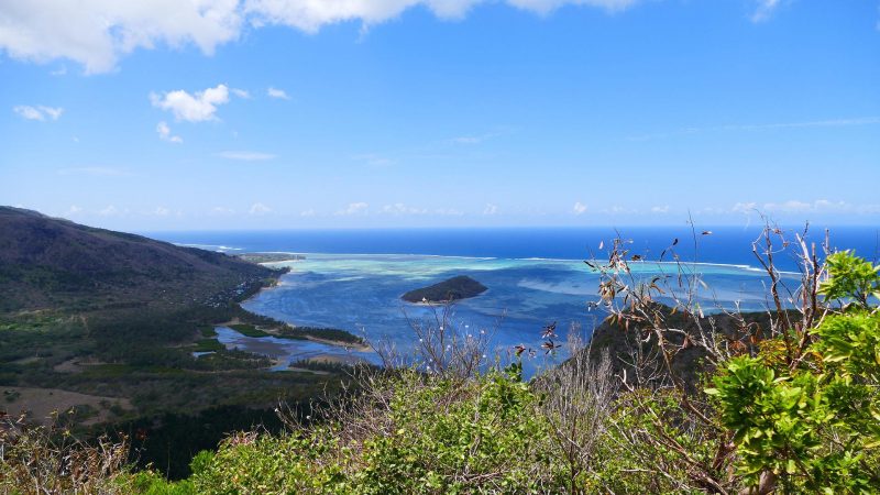 Stunning view of the ocean from the top of Le Morne Brabant Mountain